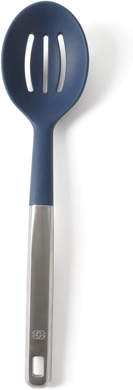 Calphalon Prime Stainless Steel Slotted Kitchen Spoon/Skimmer W/Navy Blue Silicone Head