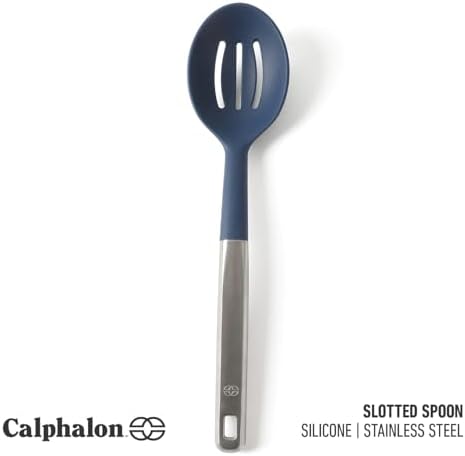 Calphalon Prime Stainless Steel Slotted Kitchen Spoon/Skimmer W/Navy Blue Silicone Head - Image 3