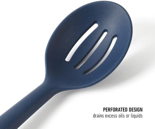 Calphalon Prime Stainless Steel Slotted Kitchen Spoon/Skimmer W/Navy Blue Silicone Head - Image 5