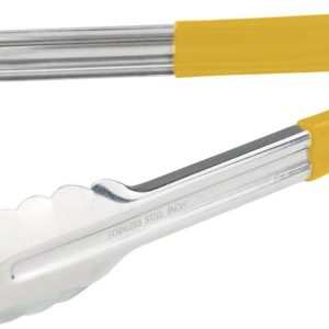 Winco 12" Stainless Steel Serving Tongs with Plastic Handle, Yellow